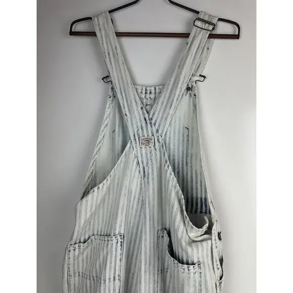 Faherty Topsail Bib Overall Railroad Stripe Blue White *Stained Distressed Small - Picture 9 of 16